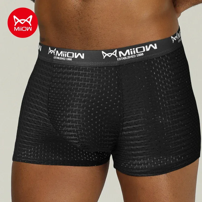 MiiOW – Boxer Sexy pour hommes, sous-vêtements en maille respirante en soie glacée, culotte masculine, Lingerie, caleçon, grande taille L-4XL 2022