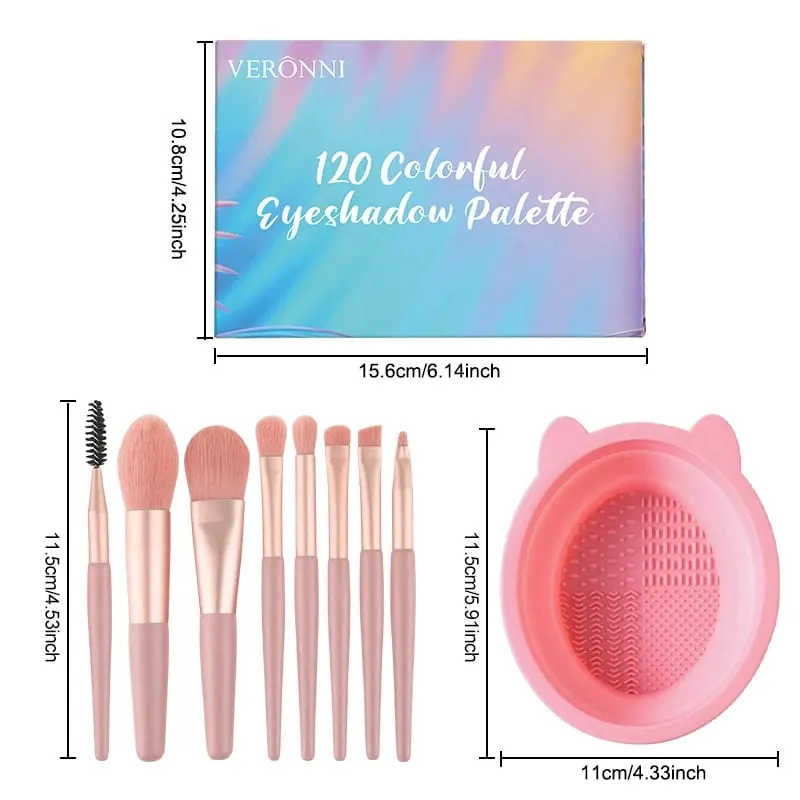 3pcs Makeup Kit 120 Colors Eyeshadow Palette With 8Pcs Makeup Brushes & Foldable Silicone Brush Cleaning Bowl for Daily Parties — image 7