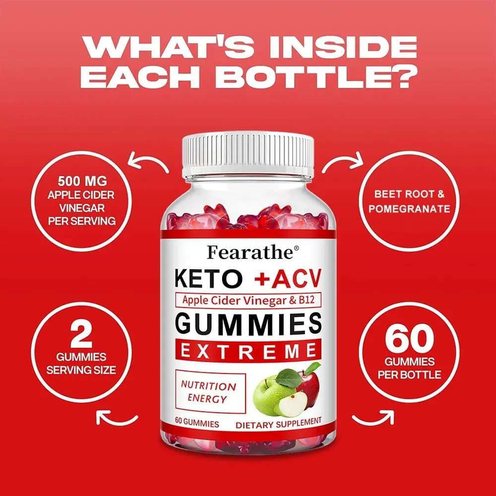 Fearathe Slimming Keto Apple Cider Vinegar Gummies Supplement Weight Loss Reduces Anxiety & Stress Boost Immune System — image 4