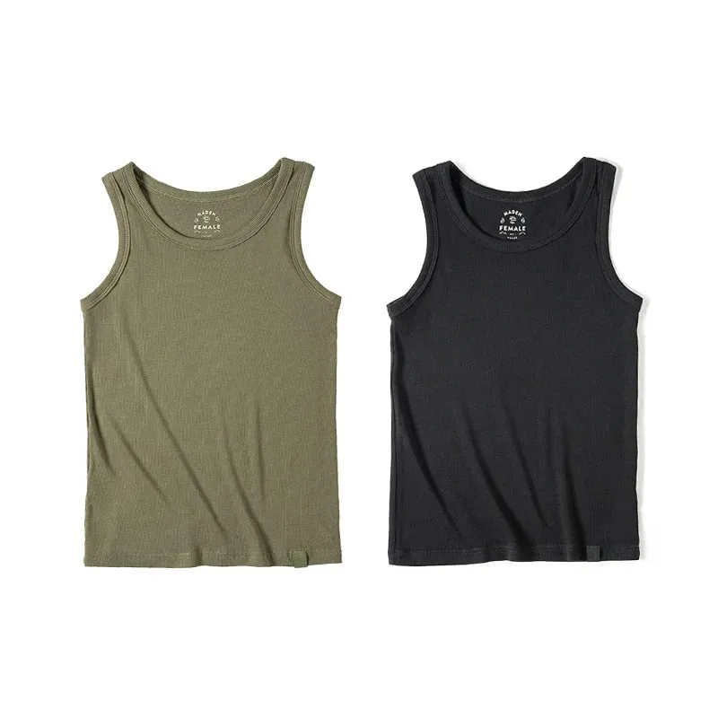 Maden Summer Sleeveless Knitted Tank Tops for Women Solid Color Casual Sports Vest Slim Fit Female Outer Wear Tops