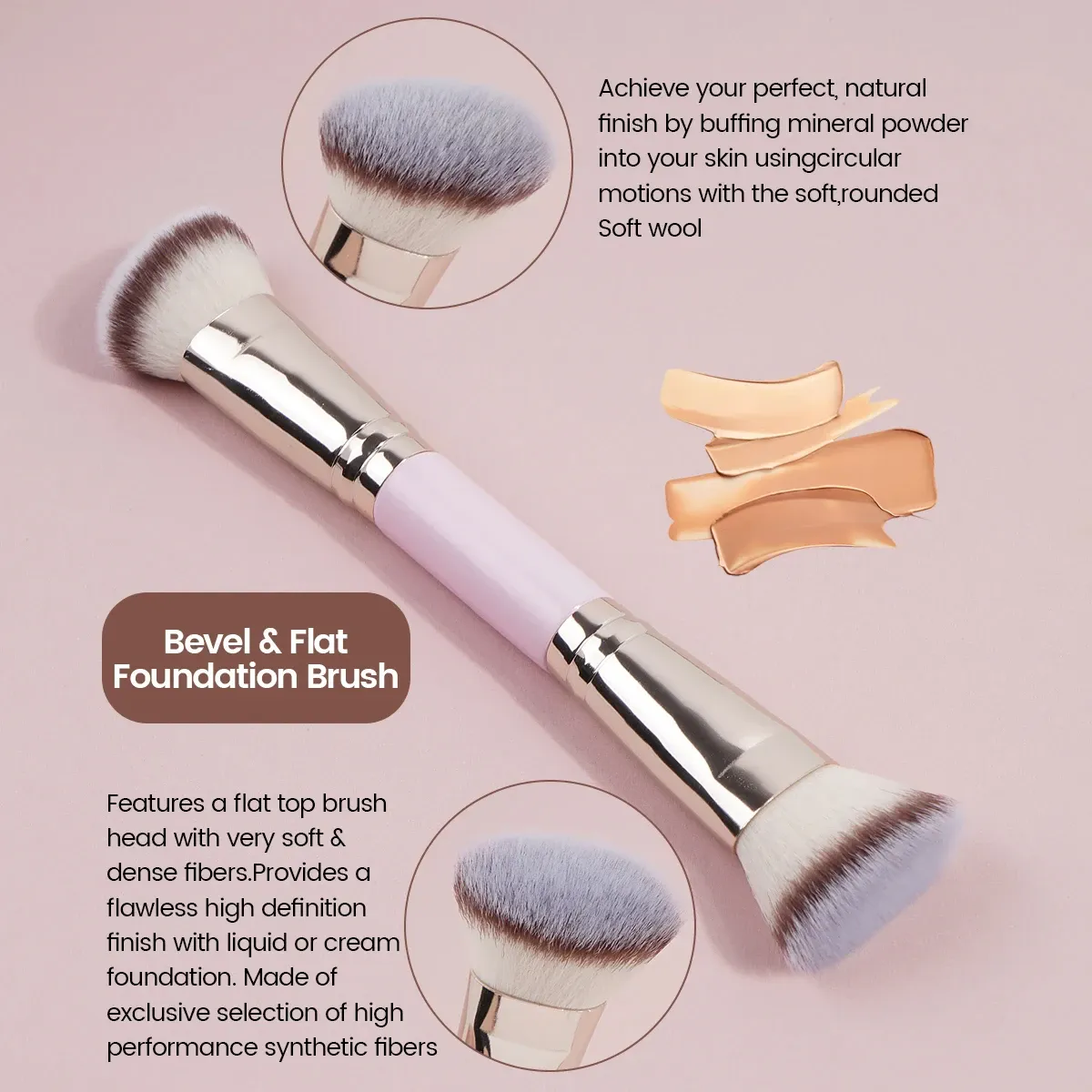 Double Head Makeup Brushes 2 In 1 Flat/Angled Foundation Concealer Contour Brush for Blending Loose Powder Liquid Cream