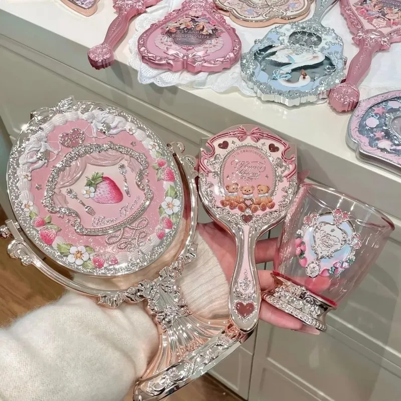 Flower Knows 9th Anniversary 4 Pcs Makeup Set Desktop Vanity Mirror Paddle Brush Air Cushion Comb Brush Holder Blush Brush — image 3