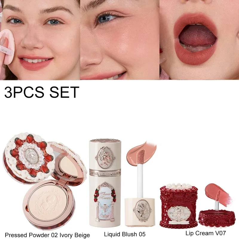 Flower Knows Strawberry Cupid Velvet Matte Lip Cream Pressed Powder Liquid Blush Set แต่งหน้าน้ำหนักเบาติดทนนาน — image 8
