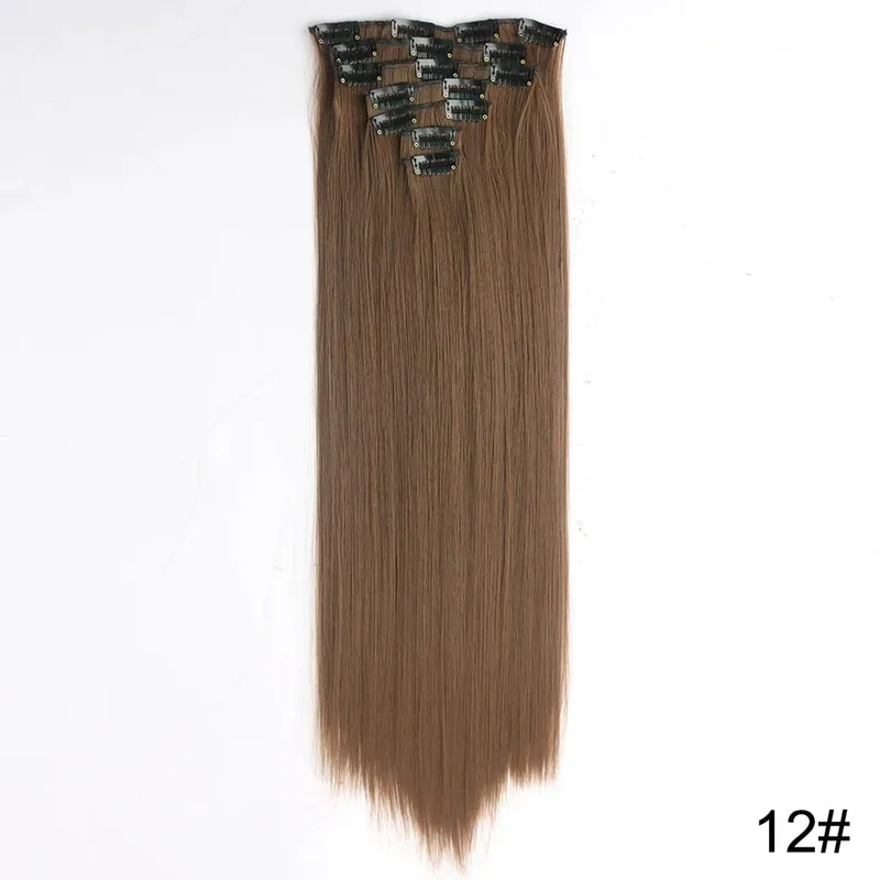 Long Straight 16 Clip In Synthetic Hair Extensions 7Pcs/Set Natural Blonde Heat Resistant Hairpieces For Women — image 13