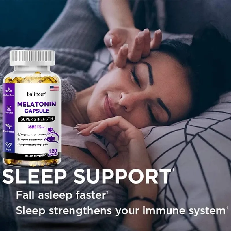 Contains 35 Mg Melatonin Capsules - Improve Insomnia Promote Sleep Quality & Alertness Help Deep Sleep 120 Capsules