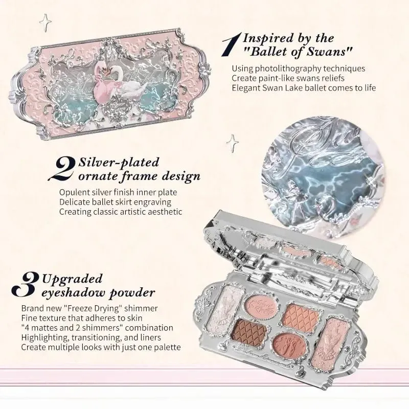 Makeup Set Flower Knows Swan Ballet Series Six Color Eyeshadow Palette Embossed Blusher Shine Lipstick Kit With Bag All In — image 3
