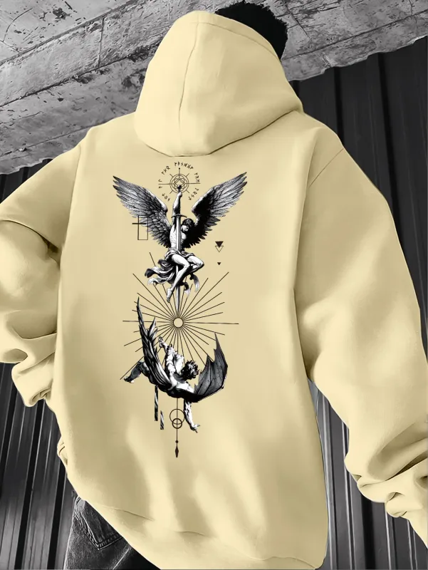Men's Gothic Angel & Tarot Print Hooded Sweatshirt - Longr Machine /Fall Layering (Tarot Card Design Regular Fit) - Ideal for Themed Events & Casual Attire Featuring Angel & Tarot Motifs Comfortable Knit Fabric and Versatile Streetwear Styl — image 5