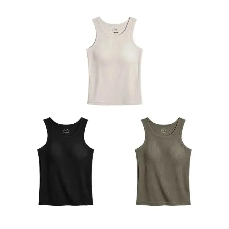 Maden Summer Sleeveless Knitted Tank Tops for Women Solid Color Casual Sports Vest Slim Fit Female Outer Wear Tops