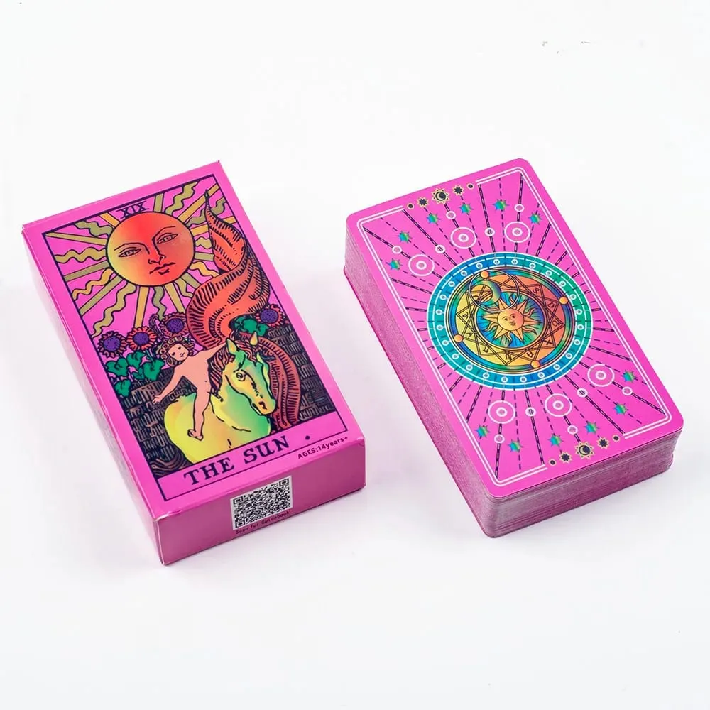 10,3*6 cm Pink Neon Style Tarot Deck 78st - Klassiska Rider-Waite Smith Vibrant Trippy-kort — image 3