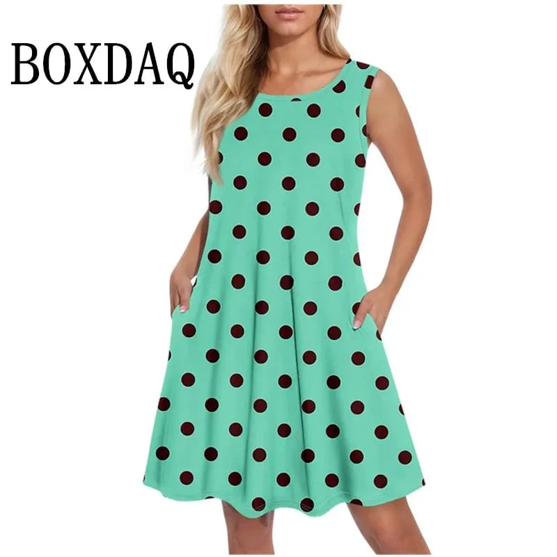 Polka Dots Pattern Fashion Women Mini Dresses Summer Sleeveless 3D Printed Street Ladies Trend Dress Plus Size Casual Vest Dress — image 7