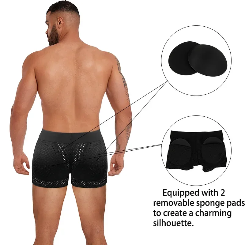 Men's Sexy Boxer Fake Butt Hip Lifter Enhancer Short Removable Padded Underwear Soft Shapewear High Stretch Underpant Mesh Brief — image 3