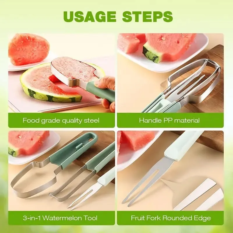 Watermelon Cutter Slicer Popsicle Mould 3 in 1 Melon Scoop Fruit Scooper Tool for Dig Pulp Separator Creative Fruit Knife