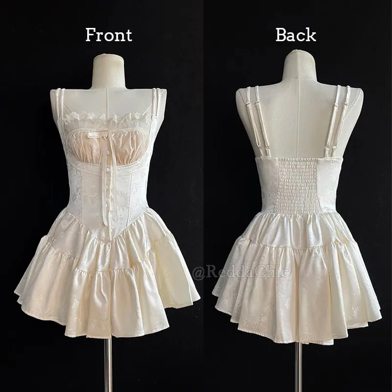 REDDACHiC Medieval Retro Satin Mini Dress & Lace Shorts Coquette Floral Corset Camisole Rompers Date Party Summer Women Clothes
