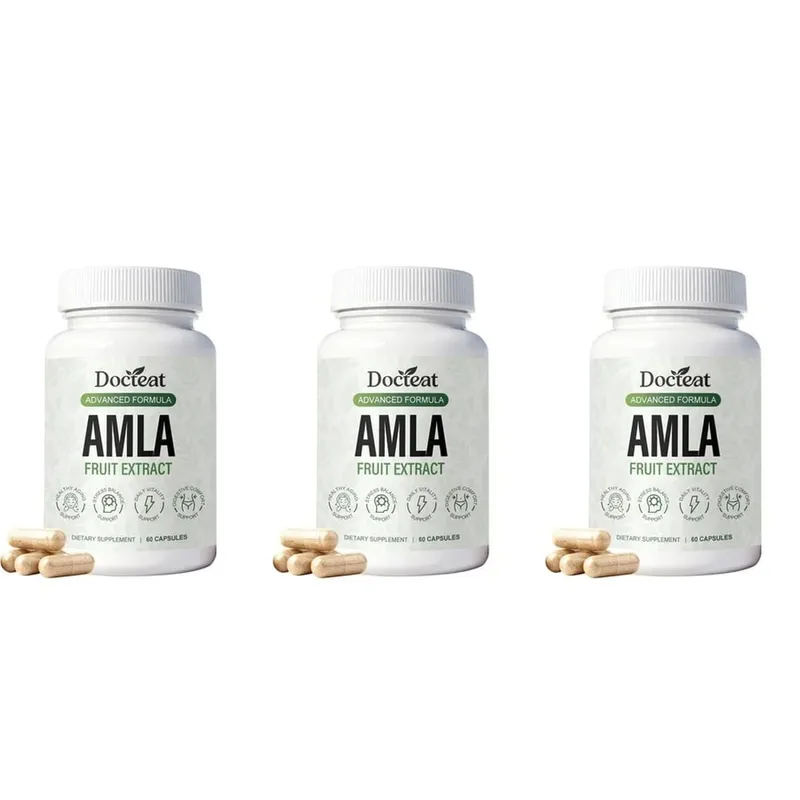 Капсулы с экстрактом фруктов Docteat Amla, поддержка иммунной функции, поддержка здоровья кожи с витамином C, B3, CoQ10, PQQ, 60 капсул