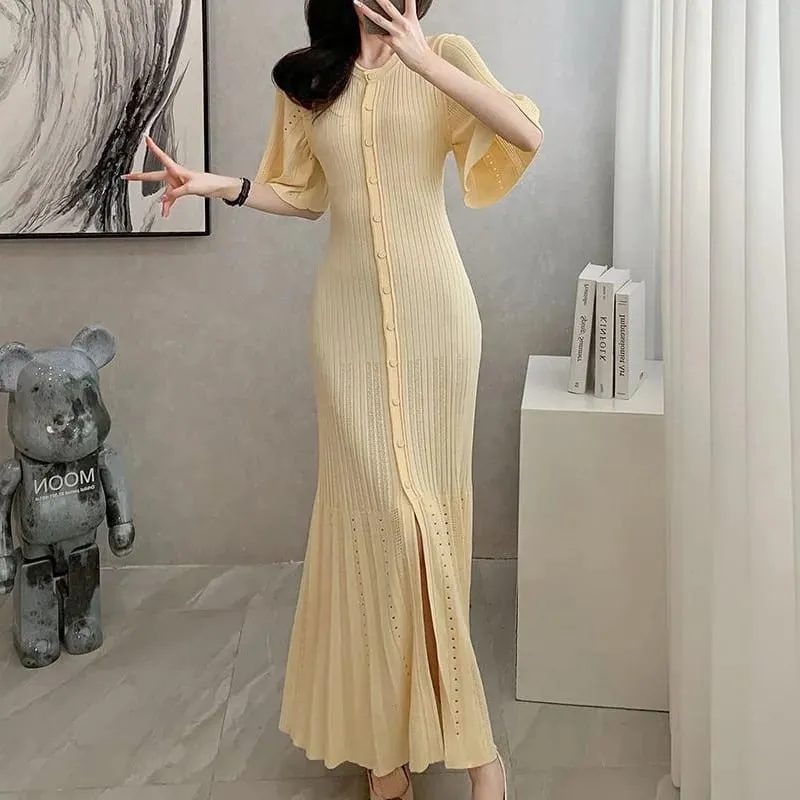 Summer Spring New French Elegant Fragrance High-end Slimming Knitted Mermaid Dress Hollow Slimming Fish Tail Knit Dress — image 2