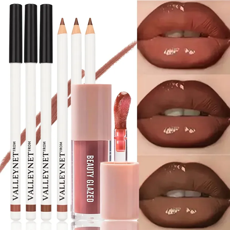 4pcs/set Lip Combo: 3Pcs Matte Lip Liners + 1 Lip Oil Matte Long Lasting Waterproof Velvety Perfect for Everyday Makeup — image 2