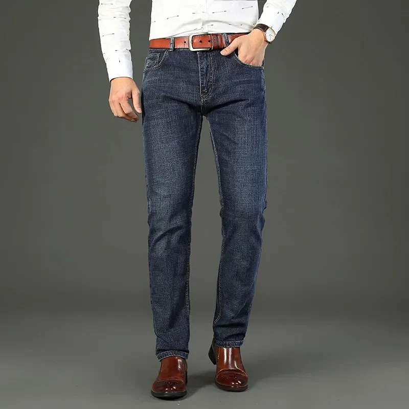 2026 Straight Regular Blue Slim Fit Stretch Denim Trousers Spring Autumn Men Classic Jeans Business Fashion Men's Smart Jeans