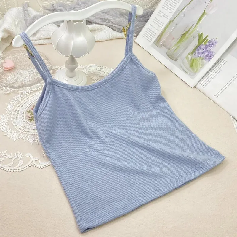 Summer New Solid Color Small Camisole for Girls and Students with A Slimming Look and A Versatile Thread Vest. Short Base Shirt