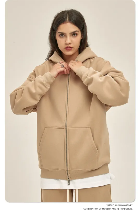 New Men Double Headed Zipper Fleece Hoodies Unisex Loose Basic Solid Warm Hooded Sweatshirts Coats For Winter HY0633 — image 37