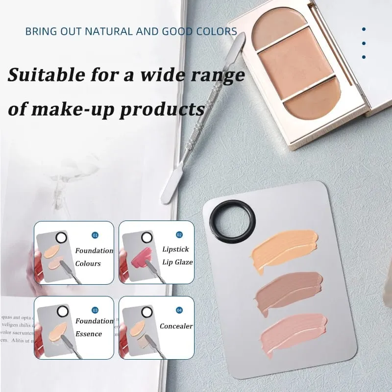 Makeup Mixing Palette Foundation Lipstick Eye Shadow Stainless Steel Mixer Palette with Spatula Mixing Stick Beauty Tools Nail-A — image 2