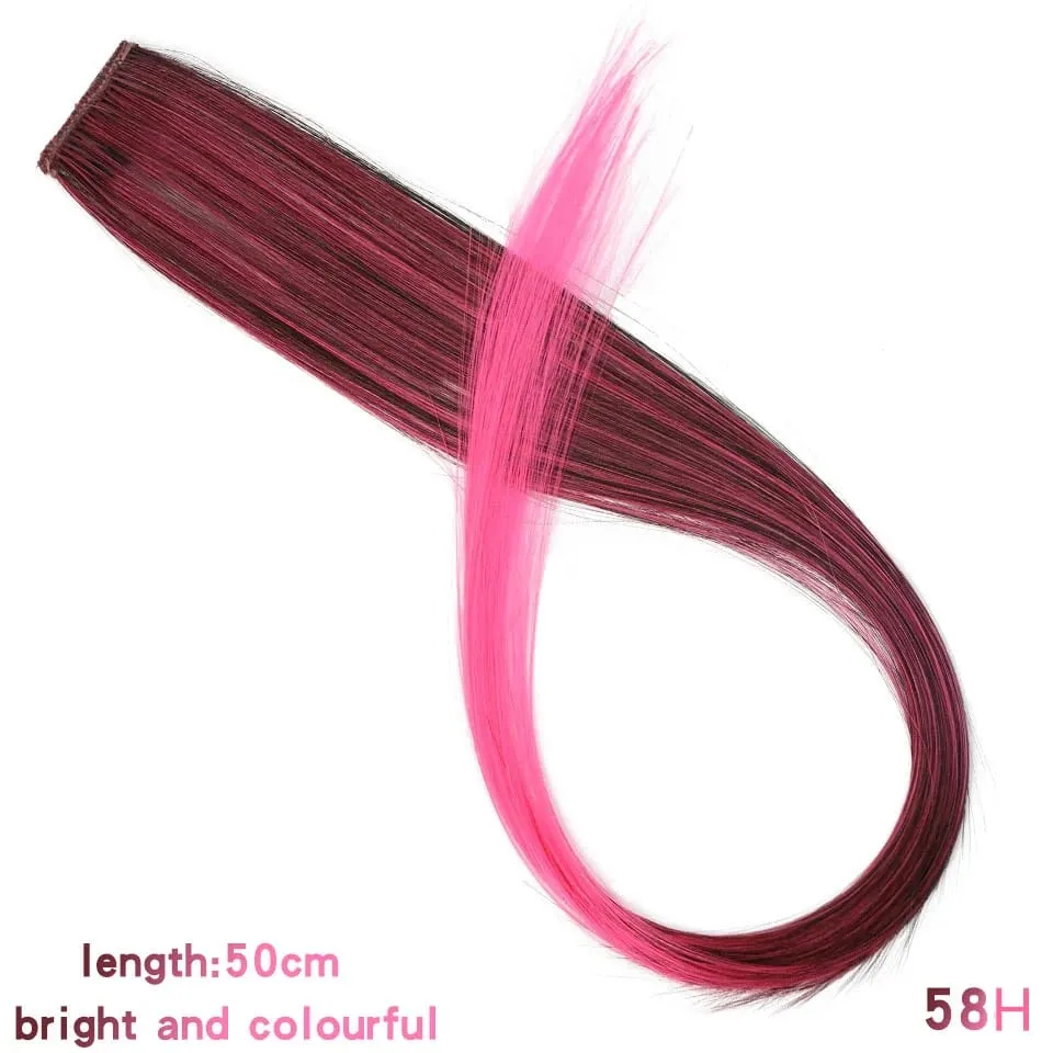 Feather Hair Extensions Purple Red Grey Synthetic Clip In Hair Feather Colorful False Hair Extension Mixed Color Straight Hair — image 41