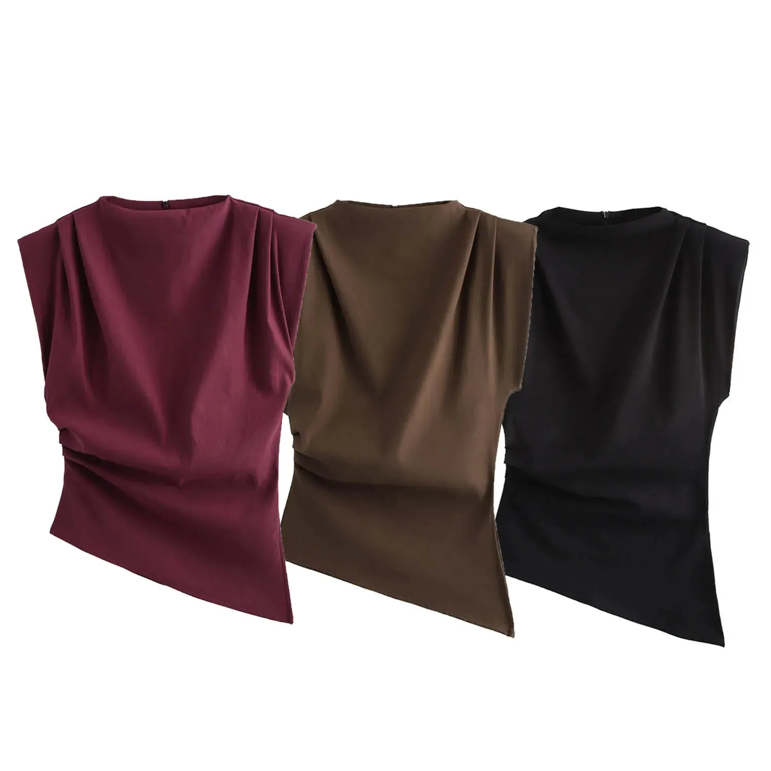 New European and American fashion simple pleated decorative shoulderless top — image 7