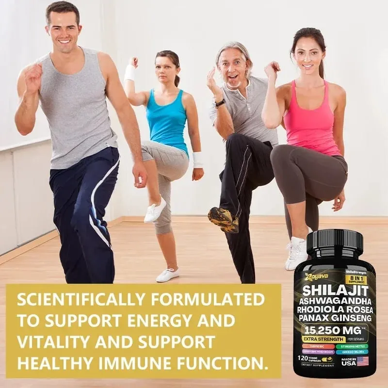 Himalaya Shilajit Ginseng Rhodiola Rosea and Ashwagandha Extract 15250mg High Strength Capsules Non-GMO Energy Immunity Joints