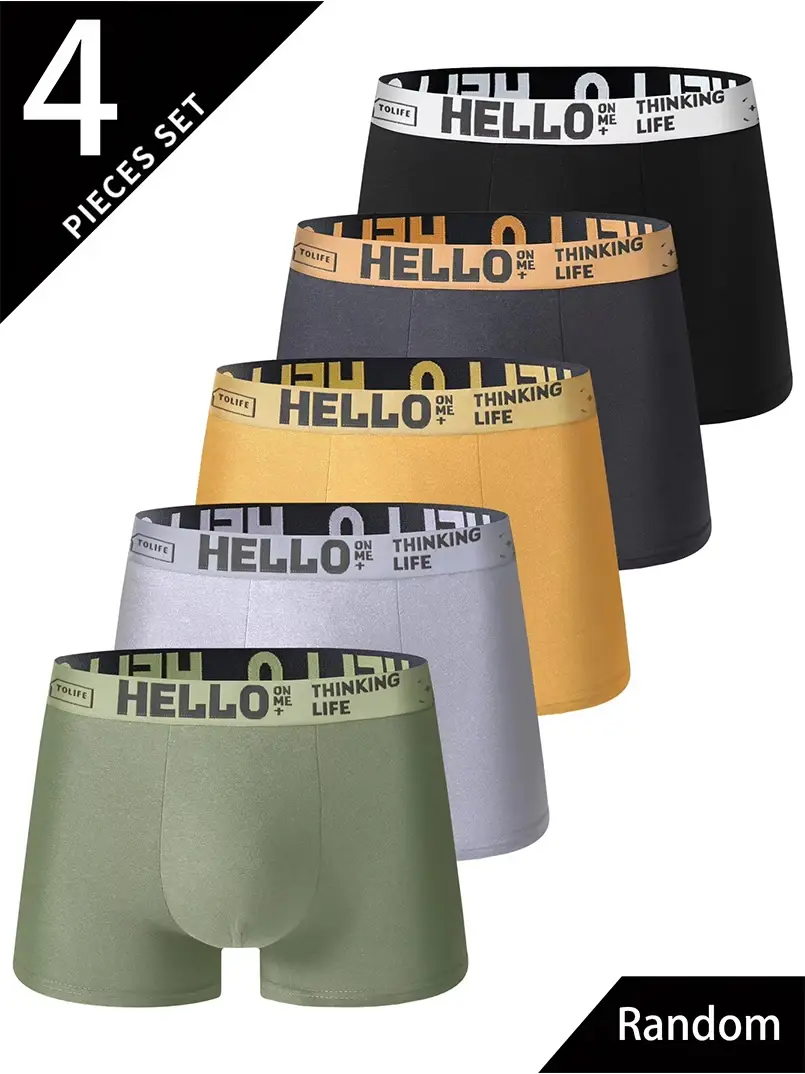 4 Cái/bộ Quần Lót Nam Ngẫu Nhiên Thời Trang Hợp Thời Trang Mềm Mại Thoải Mái Quần Sịp Boxer Nam Ôm Dáng Rộng Athleisure Quần Nam — image 4