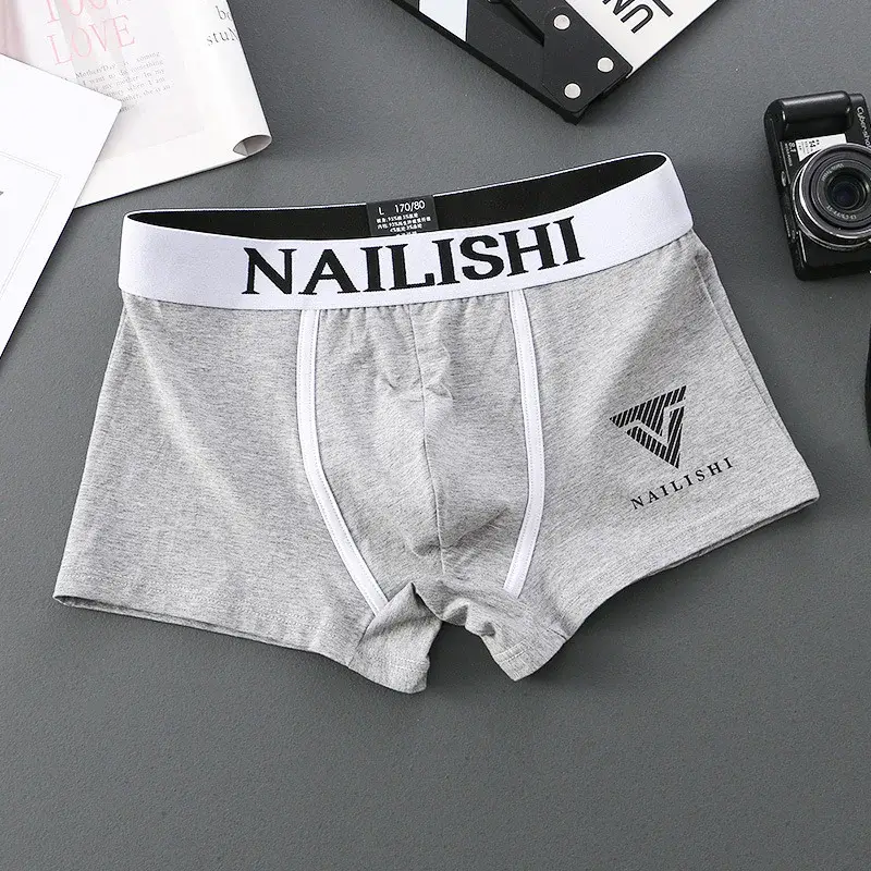 2 Piece Men's Underwear Burst of Cotton Breathable Youth Boxer Shorts Letter Trend Mid-waist Quadrangle Shorts Flat Corner Perso — image 13