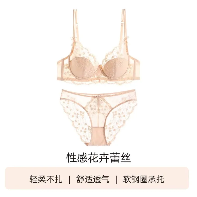 Female Lace Full Cup Minimizer Bra Set Thin Push‑Up Anti‑Sag Comfortable Lingerie Underwear For Big Breast Soft Daily Intimates — image 8