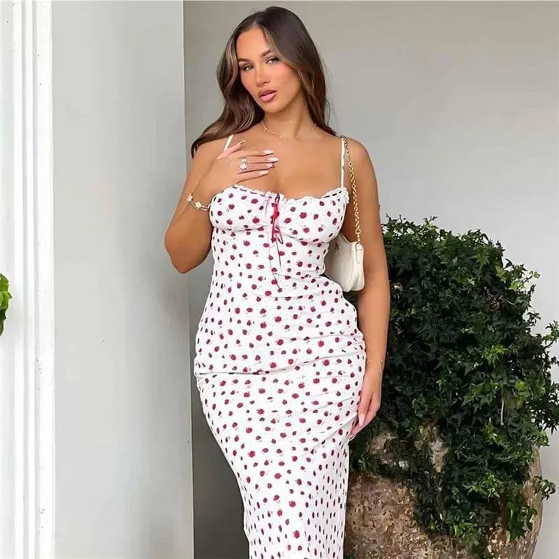 Print Trend Maxi Dresses Women Summer Hipster Suspendency Bandage Straight Bodycons Female Concise Street Vestidos