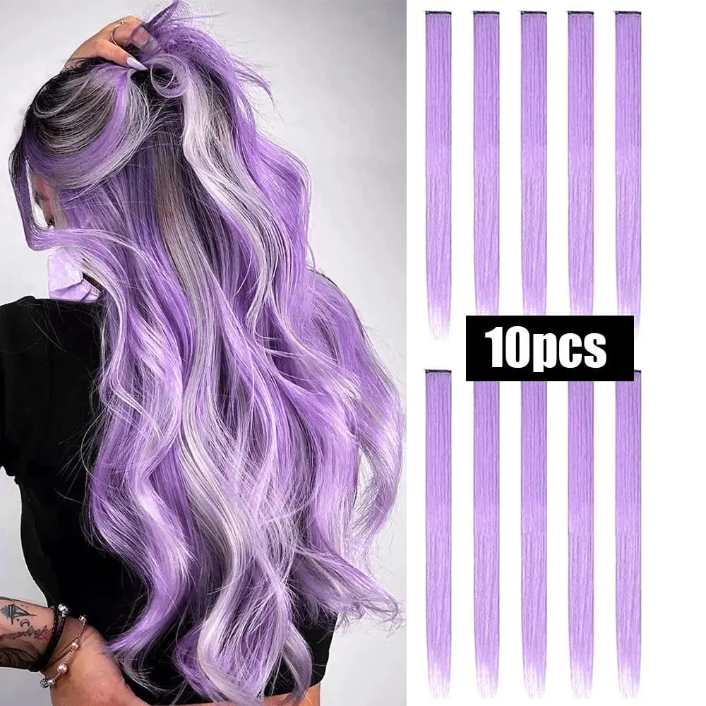 10 PCS Colored Hair Extensions Straight Hairpiece Multi-colors Party Highlights Clip in Synthetic for Women Girls Cosplay Gift — image 11