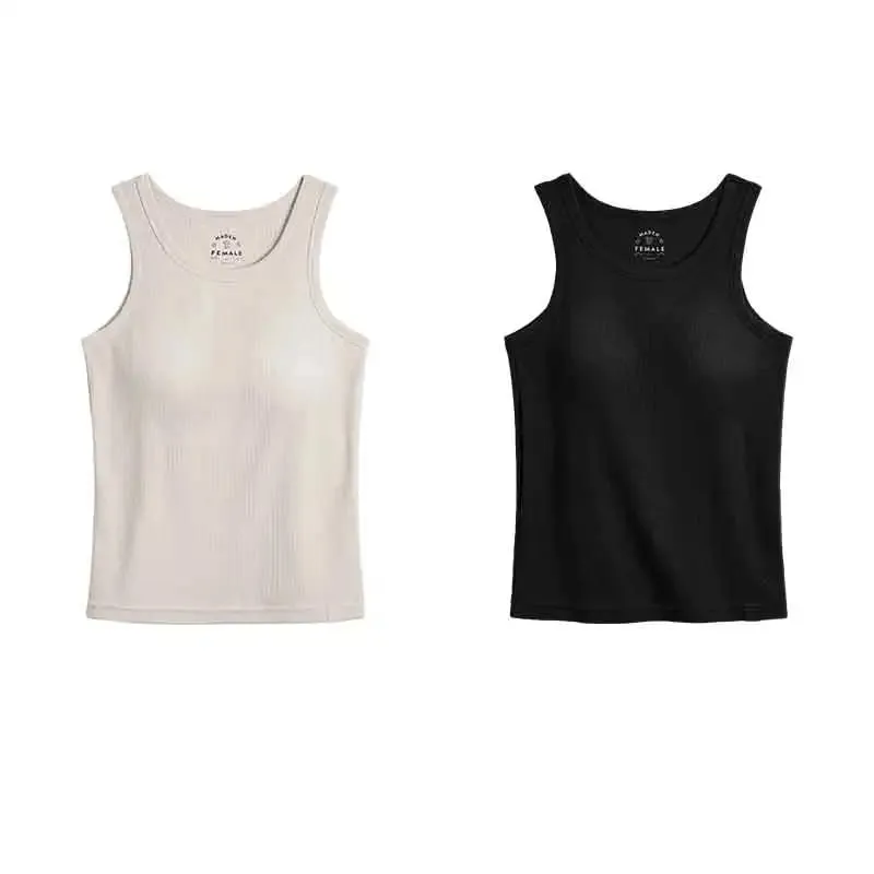 Maden Summer Sleeveless Knitted Tank Tops for Women Solid Color Casual Sports Vest Slim Fit Female Outer Wear Tops