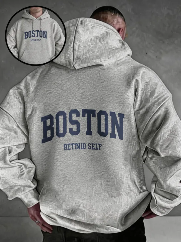 Oversized colorful hoodie, streetwear-style pullover, Boston Betonio back-print design, unisex casual wear, plus size. — image 3