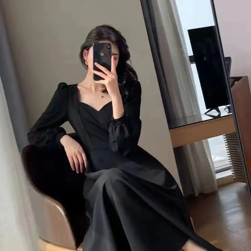 Long Puff Sleeve Solid Elegant Dress Women Clothing Wedding Guest New Year Women Fashion High Waist Slim Evening Party Dresses — image 2