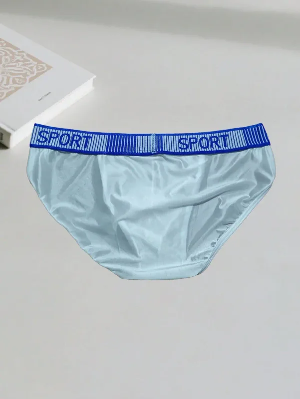 2PCS Basic casual sports knit fabric soft solid color low waist quick drying Men's sports cool ice silk brief — image 3