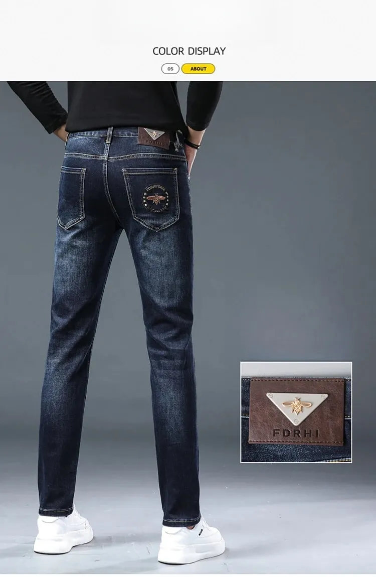 Men's Jeans Autumn Spring High-End Trendy Slim Fit Skinny Pants All-Matching Washed 2025 New Men's Denim Trousers