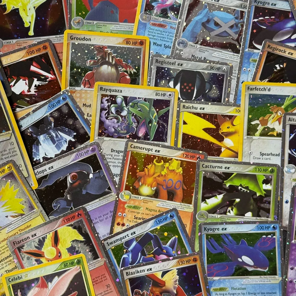 Proxy karty Holografický Emerald Cacturne Rayquaza Skryté legendy Kyogre Crystal Guardians Alakazam Star Flareon Metagross — image 2