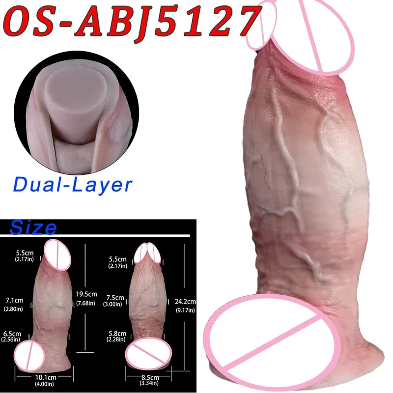 Mainan Seks Stimulator Vagina Anal Kepala Ganda Dildo Panjang Realistis 47Cm dengan Pengisap untuk Pasangan Lesbian Alat Dewasa Pria Gay