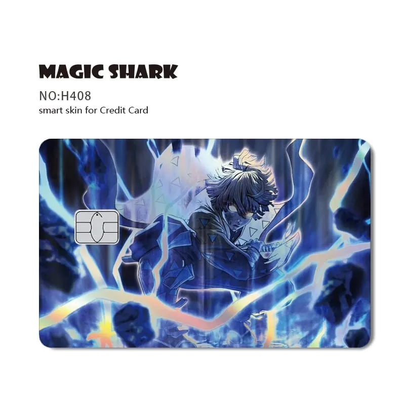 Magic Shark Demon Slayers Anime Cool Shinny Holographic Laser Skin Cover Sticker Film for Debit Credit Card
