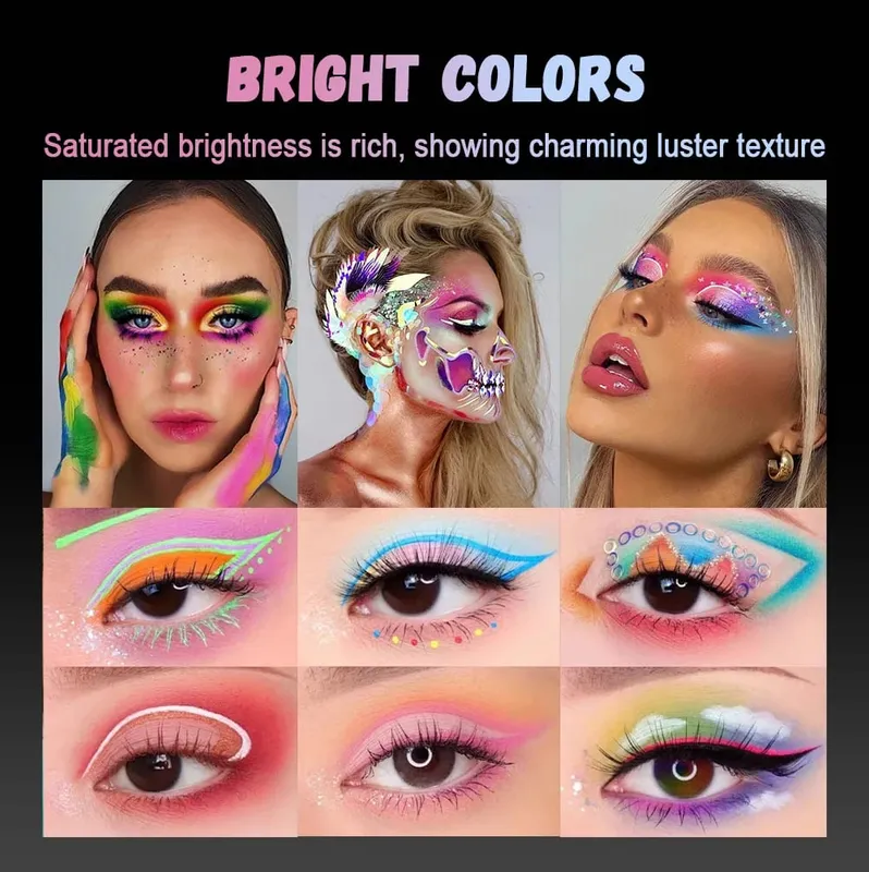 12-Color UV Glow Face and Body Paint Makeup Palette Set - Vibrant Waterproof Long-Lasting Halloween Cosplay and Costume Makeu — image 3