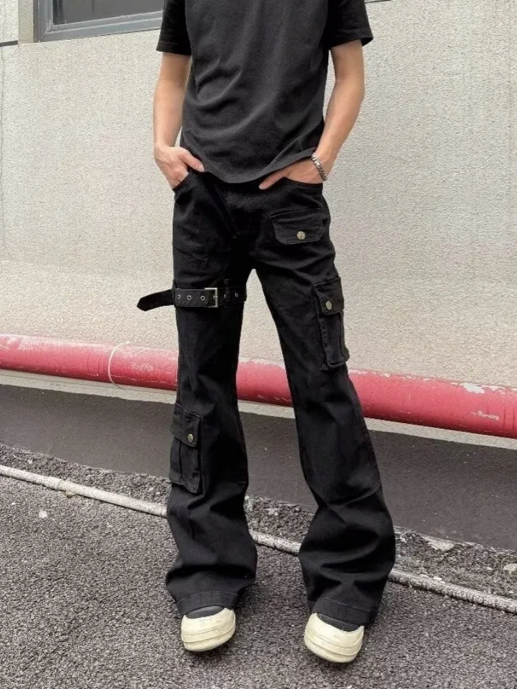 2026 Ropa Y2K Style Black Slim Flare Cargo New Jeans Pants For Men Designer Clothes Dark Streetwear Women Luxury Long Trousers — image 3