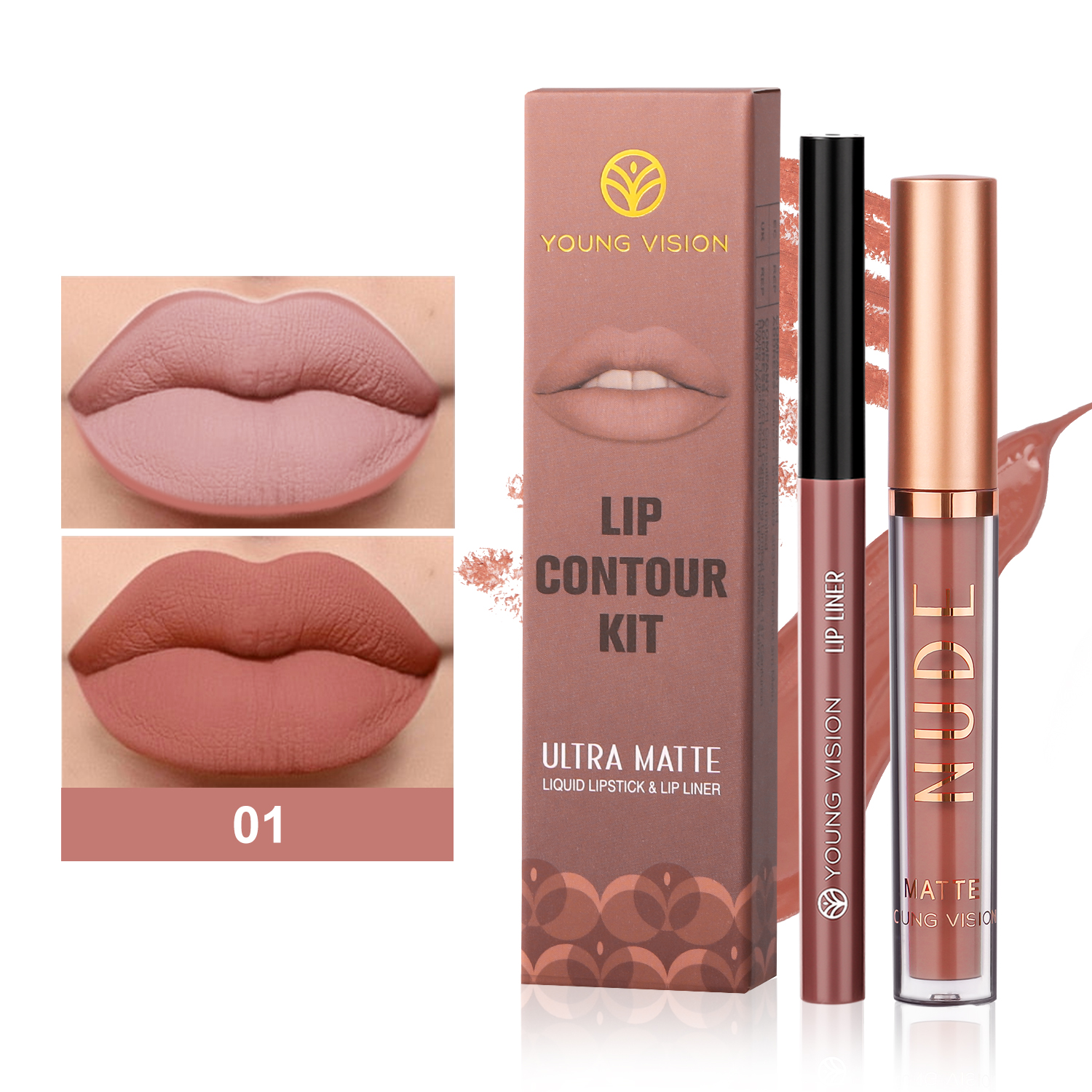 2-color matte long-lasting color lip liner set waterproof anti-sweat non-stick cup lip gloss rotatable lip liner — image 11
