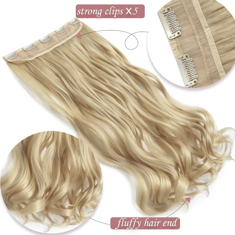 S-nolilite 24-26'' Synthetic Long Straight 5 Clip In One Piece Hair Extensions Fake Hair Wavy Hairpiece For Women Heat Resistant