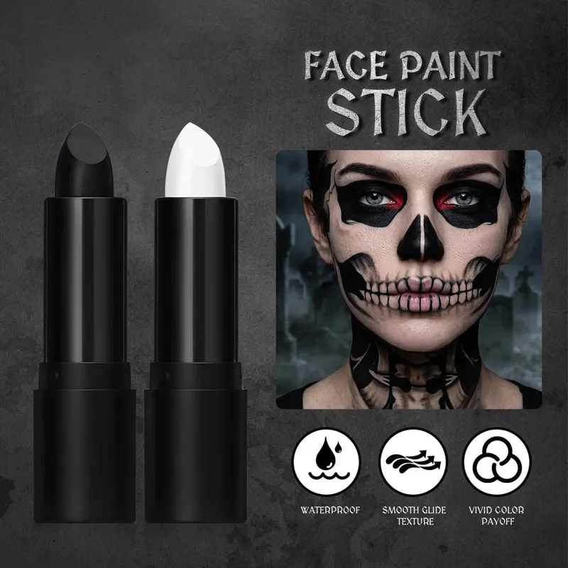 Halloween Gothic Makeup Kit Storage Bag Dark Cream Blush Black White Face Paint Stick Cosplay Party Festival Face Body Makeup — image 3