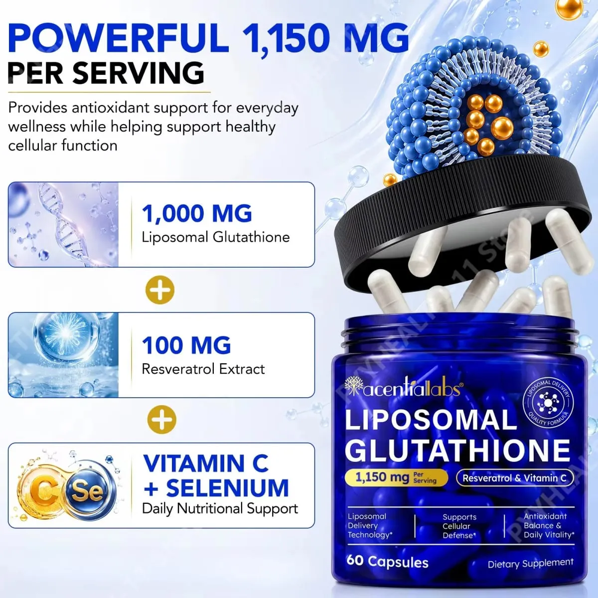 Liposomal glutathionkapsler med resveratrol vitamin C til antioxidantforsvar Immun- og cellestøtte 60 kapsler — image 2