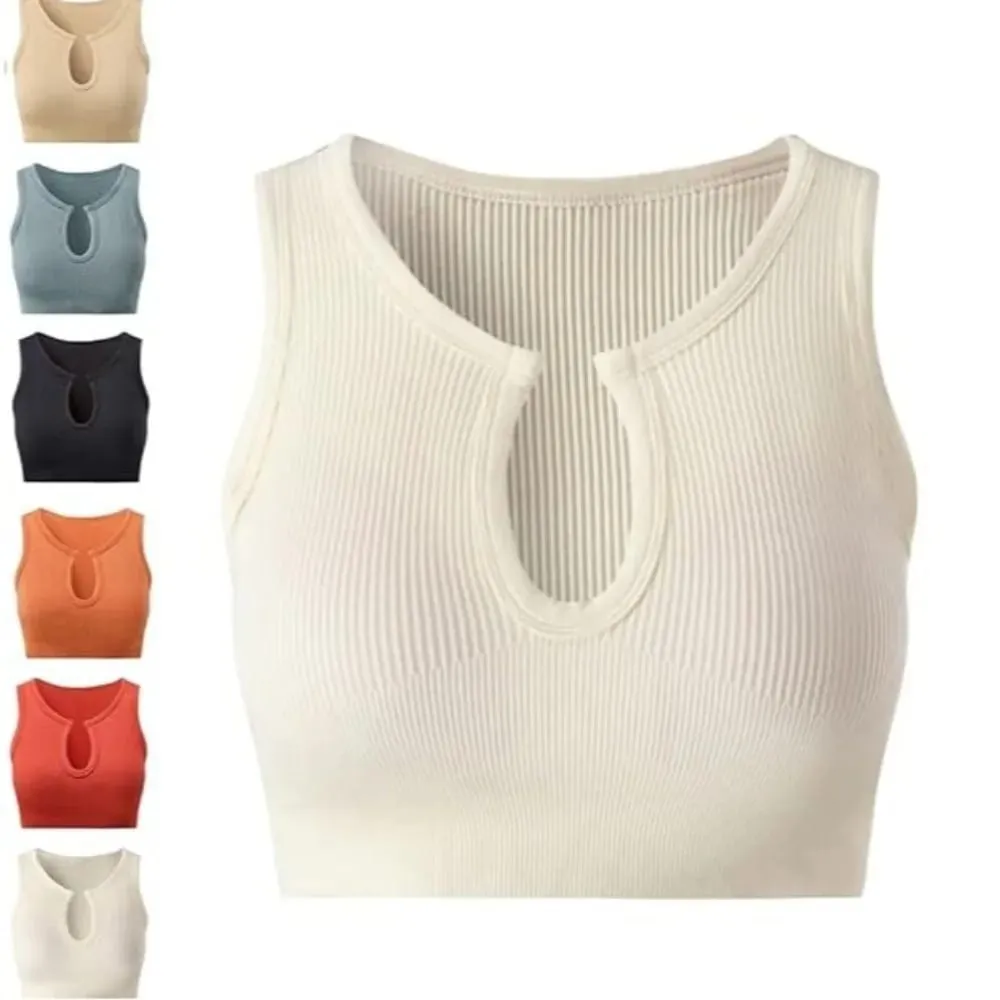 Sleeveless Women's Sports Vest Navel-Leaking With a chest pad Highly Elastic Vest Stretchy Breathable — image 2