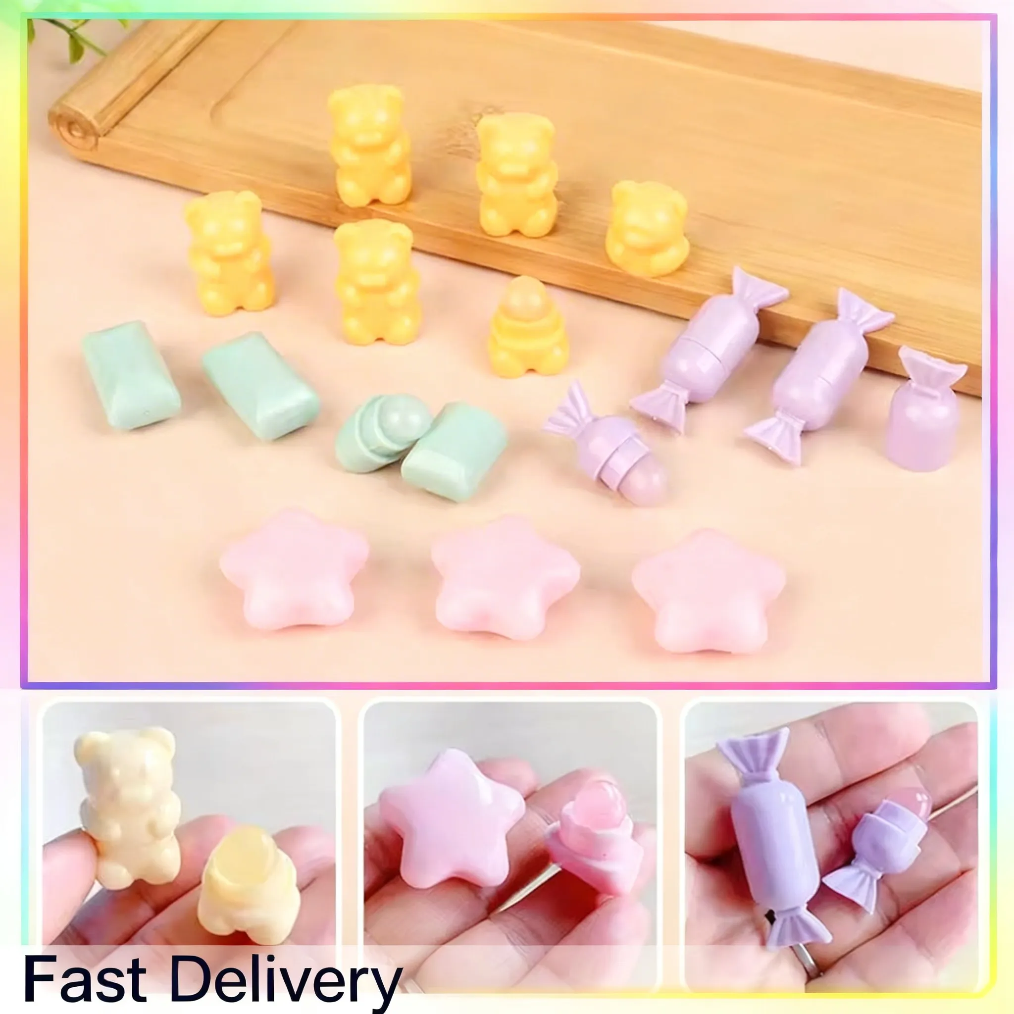 1/4PCS 휴대용 만화 미니 실리콘 립 브러쉬 귀여운 곰 각진 컨실러 브러쉬 립 밤 립 글로스 컨실러 메이크업 브러쉬 — image 1