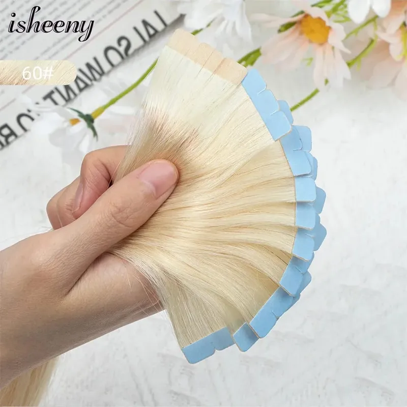 Blonde Mini Tape in Human Hair Extensions 12-24 Inches Seamless Adhesive Tape Hair on Glue 10pcs/pack Natural Straight Hair
