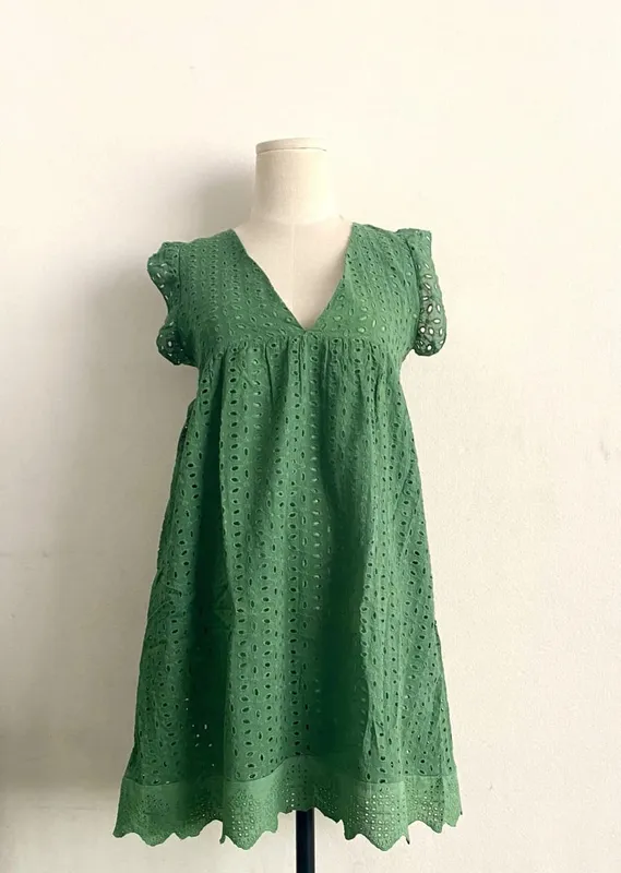 New summer women's fashionable temperament casual and sexy commuting solid color lace jacquard hollow V-neck dress — image 12